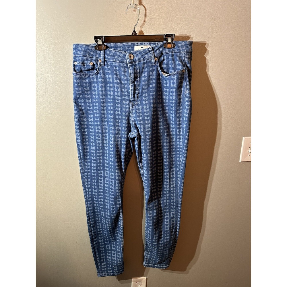 Vineyard Vines Womens Size 32 Blue Geometric Bow Print Skinny Leg Jeans